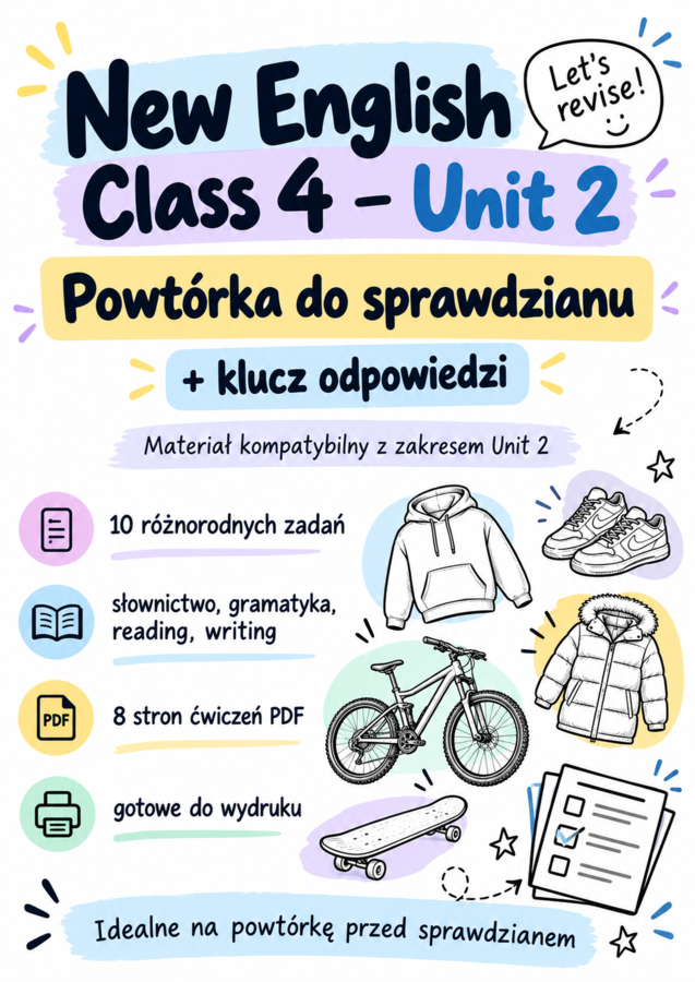 New English Class 4 – Unit 2 | Powtórka do sprawdzianu + klucz odpowiedzi
