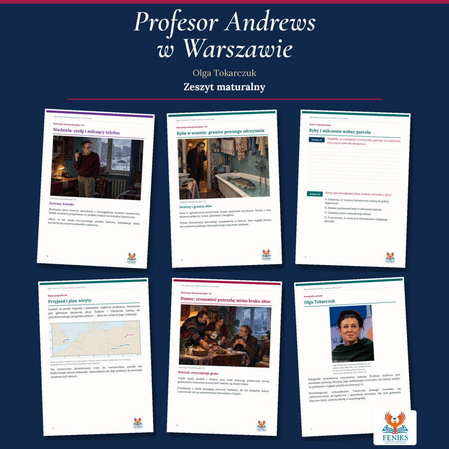 Profesor Andrews w Warszawie — Olga Tokarczuk | Zeszyt maturalny: szczegółowe omówienie, 80 zadań i klucz odpowiedzi