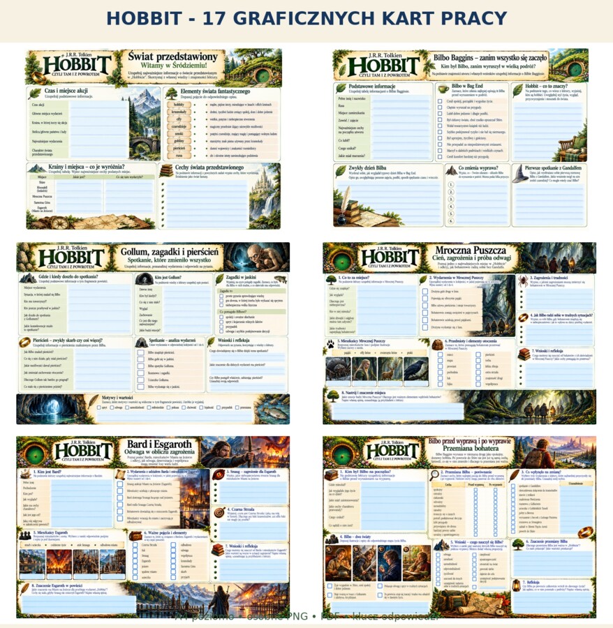 HOBBIT, CZYLI TAM I Z POWROTEM - 17 GRAFICZNYCH KART PRACY