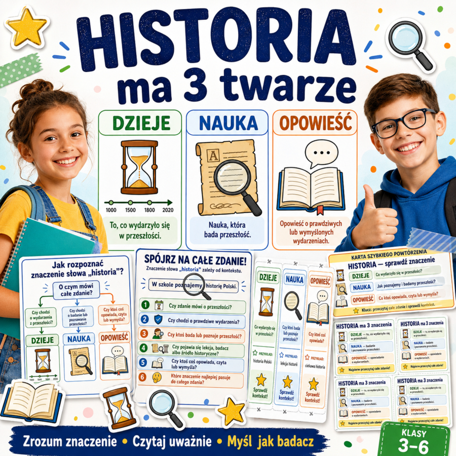 HISTORIA ma 3 twarze – zestaw wizualny do klasy i zeszytu