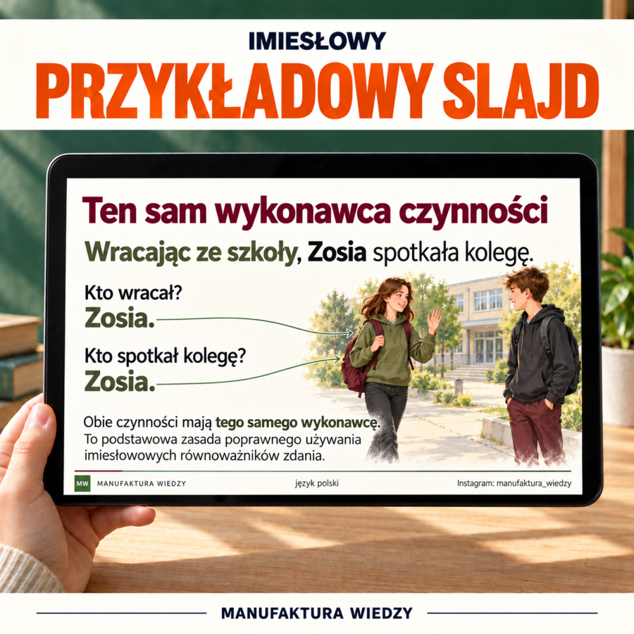 Imiesłowy – prezentacja z ćwiczeniami i odpowiedziami | klasy 7–8 | nauczyciel | egzamin ósmoklasisty