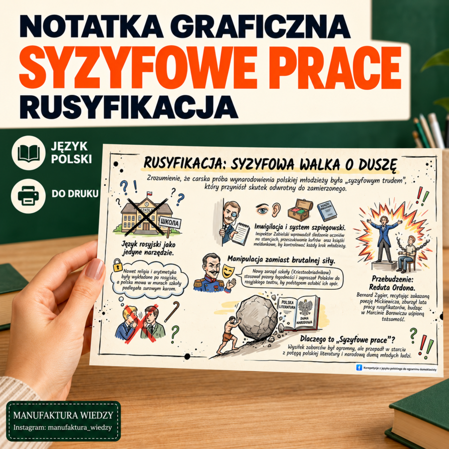 Rusyfikacja, Syzyfowe prace – darmowa notatka | język polski, historia, lektury, powtórka, egzamin ósmoklasisty, klasa 7–8