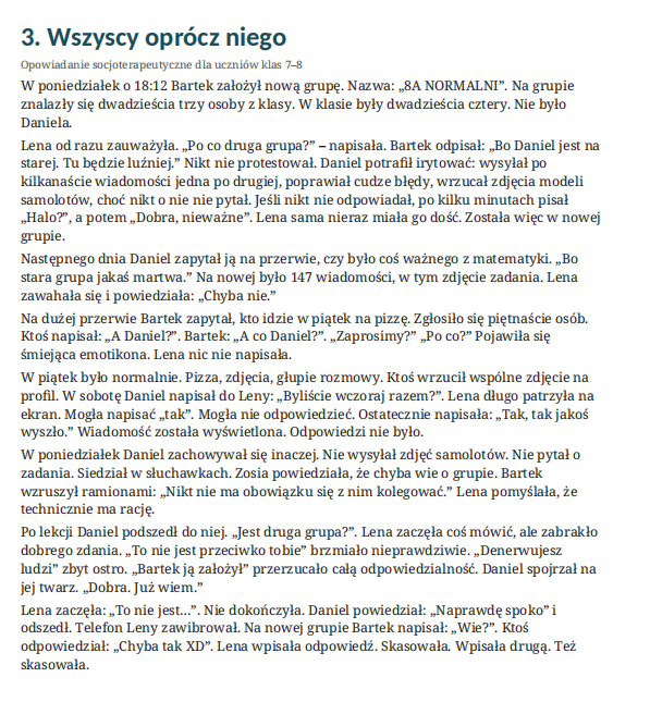 „Trudne historie” - 20 opowiadań socjoterapeutycznych dla młodzieży w wieku 12–15 lat.