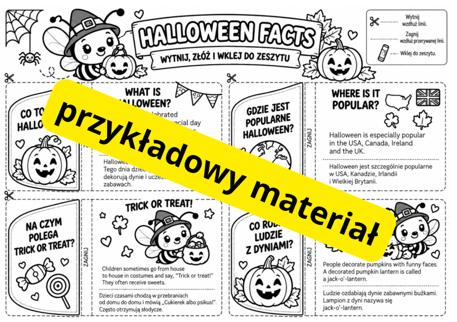 BEE BEST – HALLOWEEN ACTIVITY PACK - lapbook, printouts, handouts, rymowanka, wyliczanka, zakładka, pacynki paluszkowe,