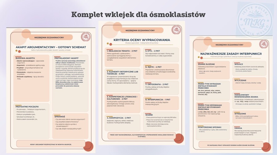 Komplet wklejek "Niezbędnik ósmoklasisty"