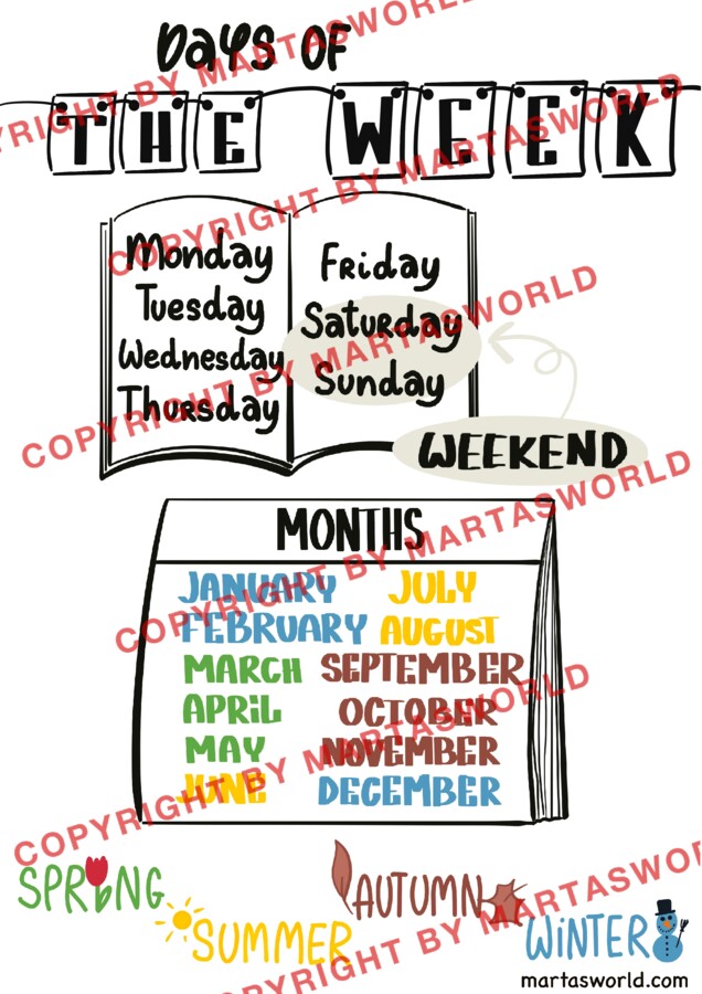 🕒 TELLING THE TIME & DAYS OF THE WEEK – kreatywne karty pracy i notatki wizualne z języka angielskiego 🎨