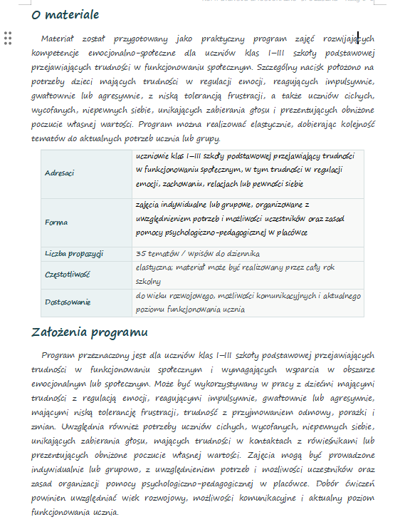 Zajęcia rozwijające kompetencje emocjonalno-społeczne – klasy 1-3- Tematy i realizacja.