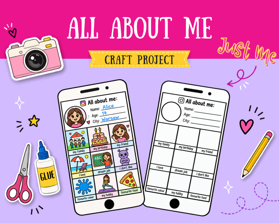 All about me - back to school craft, szablon wszystko o mnie, telefon język angielski
