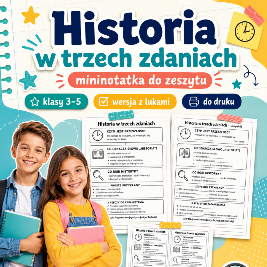 Historia w trzech zdaniach – mininotatka do zeszytu
