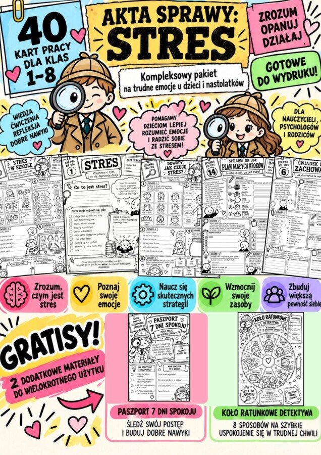 🔎 AKTA SPRAWY: STRES – ŚLEDZTWO, KTÓRE UCZY RADZIĆ SOBIE Z EMOCJAMI! 🖤1-8