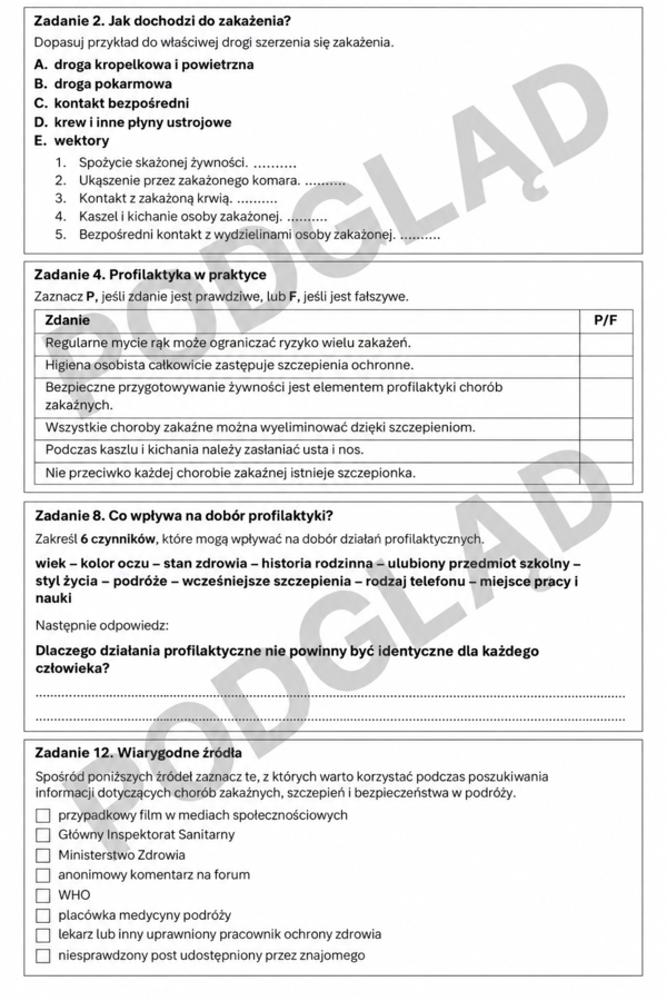 Profilaktyka chorób zakaźnych - karta pracy + klucz odpowiedzi | edukacja zdrowotna