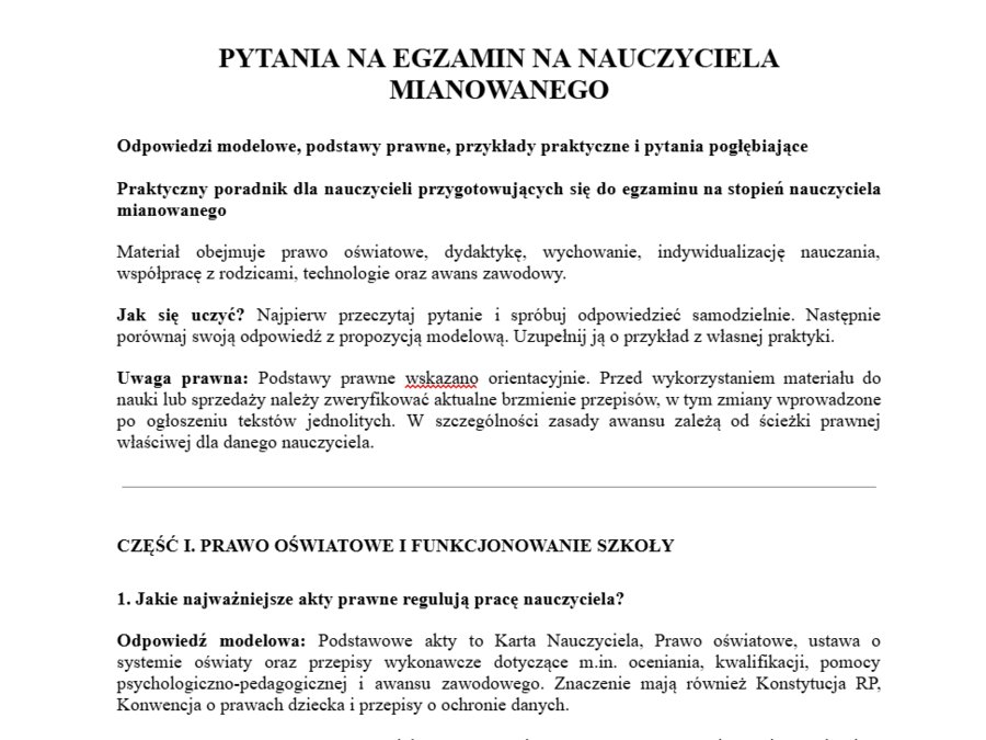 Awans zawodowy mianowany 2026/2027- najczęściej zadawane pytania na egzaminie.