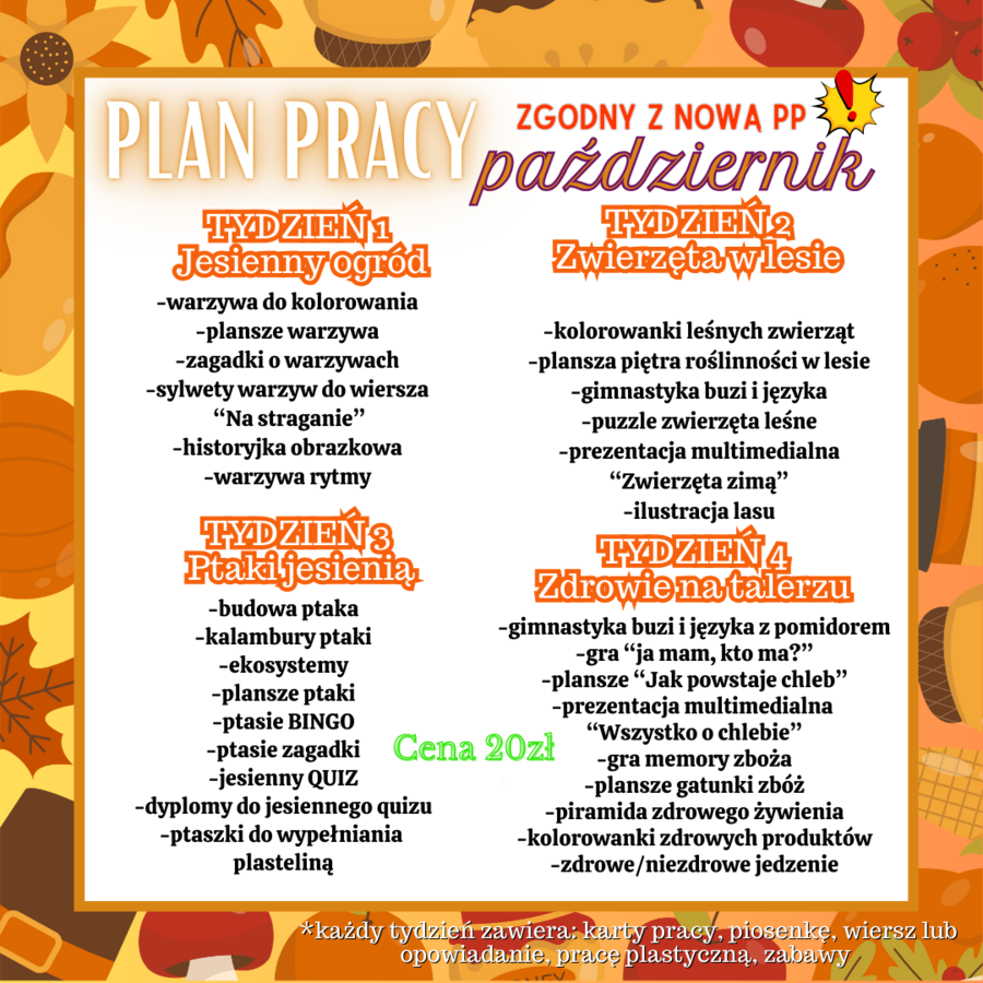 PLAN PRACY NA PAŹDZIERNIK dla przedszkola zgodny z nową PP