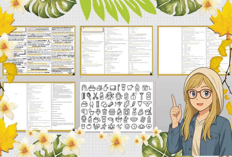 Sketchnotka/notatka - dla ucznia i przypomnienie dla nauczyciela w pdf. Temat "Jak dbać o higienę w okresie dojrzewania?". Edukacja zdrowotna. Klasa 6.
