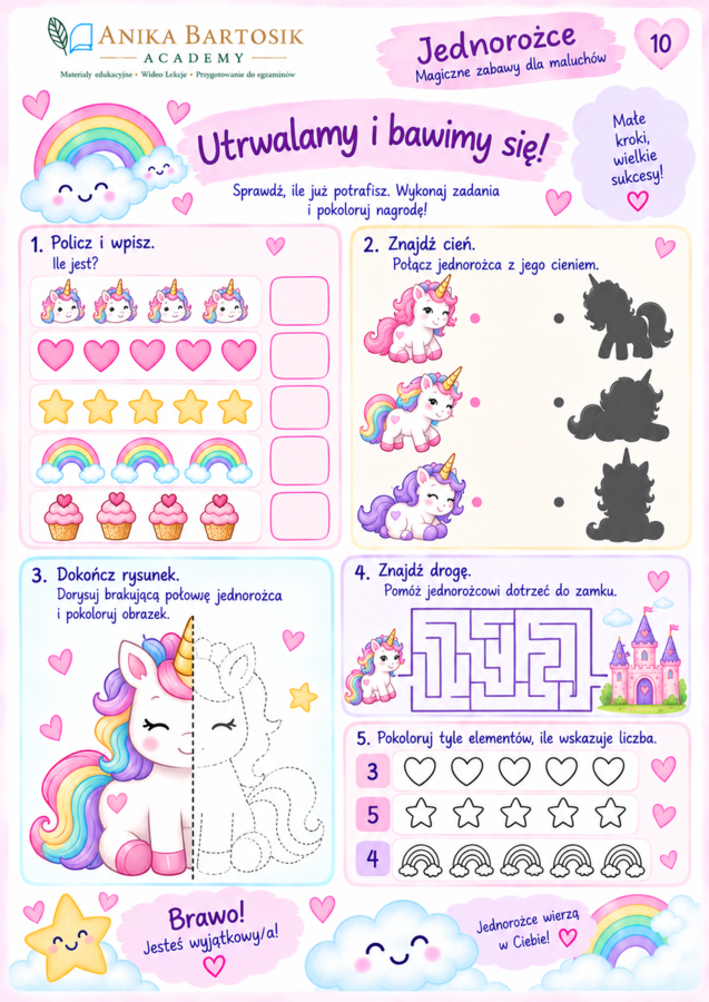 🦄 Jednorożce – magiczne zabawy dla maluchów | karty pracy 2–4 lata