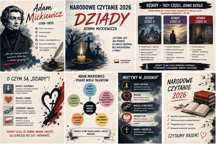 Narodowe czytanie 2026 r. - Dziady Adama Mickiewicza - grafiki na gazetkę