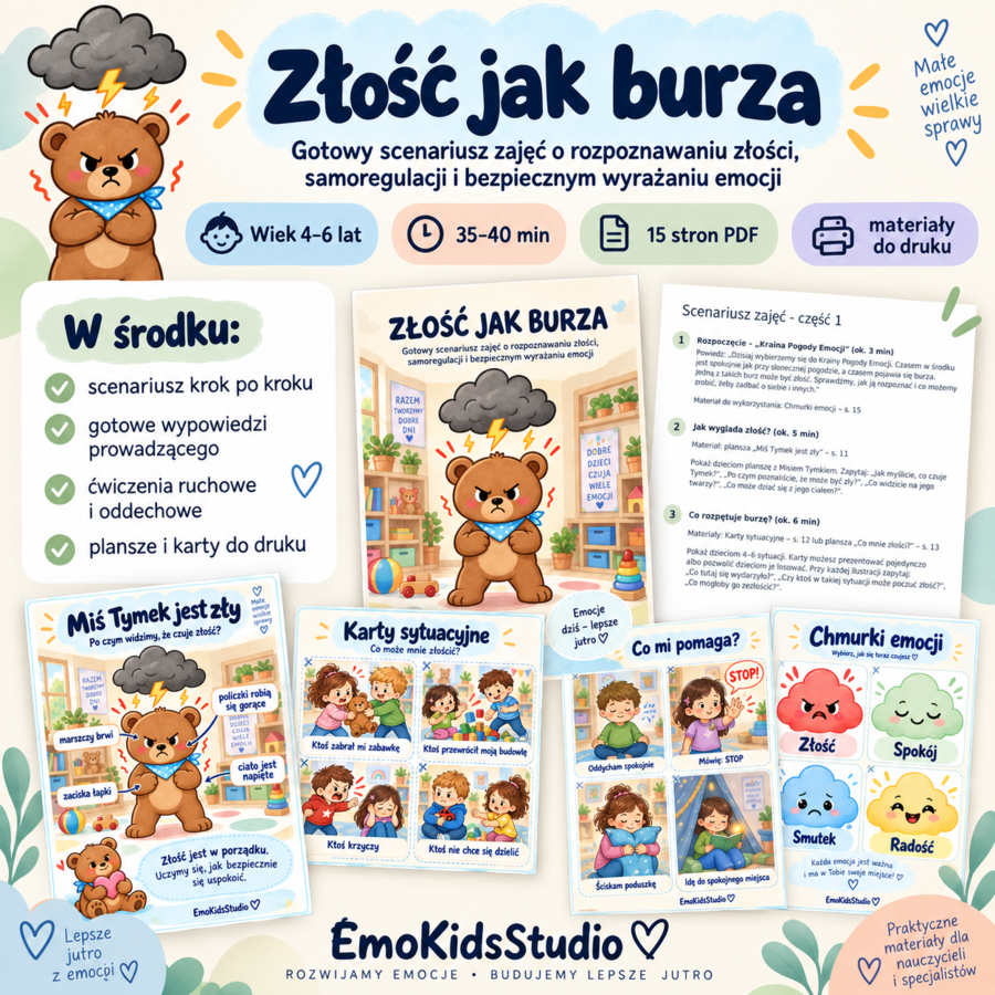 Złość jak burza – scenariusz zajęć o złości i samoregulacji | 4–6 lat