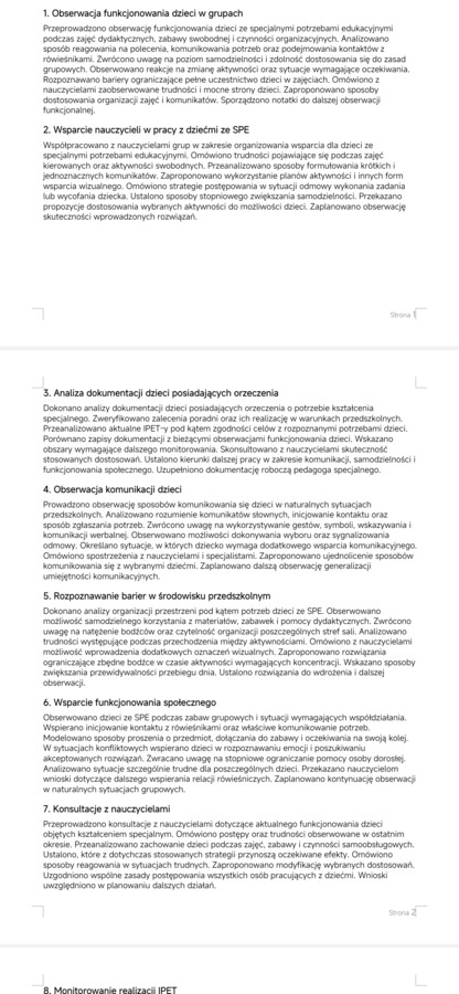 Bank wpisów do dziennika pedagoga specjalnego w przedszkolu integracyjnym.