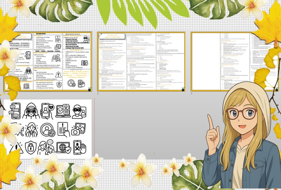 Sketchnotka/notatka dla ucznia i osobna notatka jako przypomnienie dla nauczyciela w pdf. Temat "Czym jest cyberstalking?". Edukacja zdrowotna. Klasa 4.