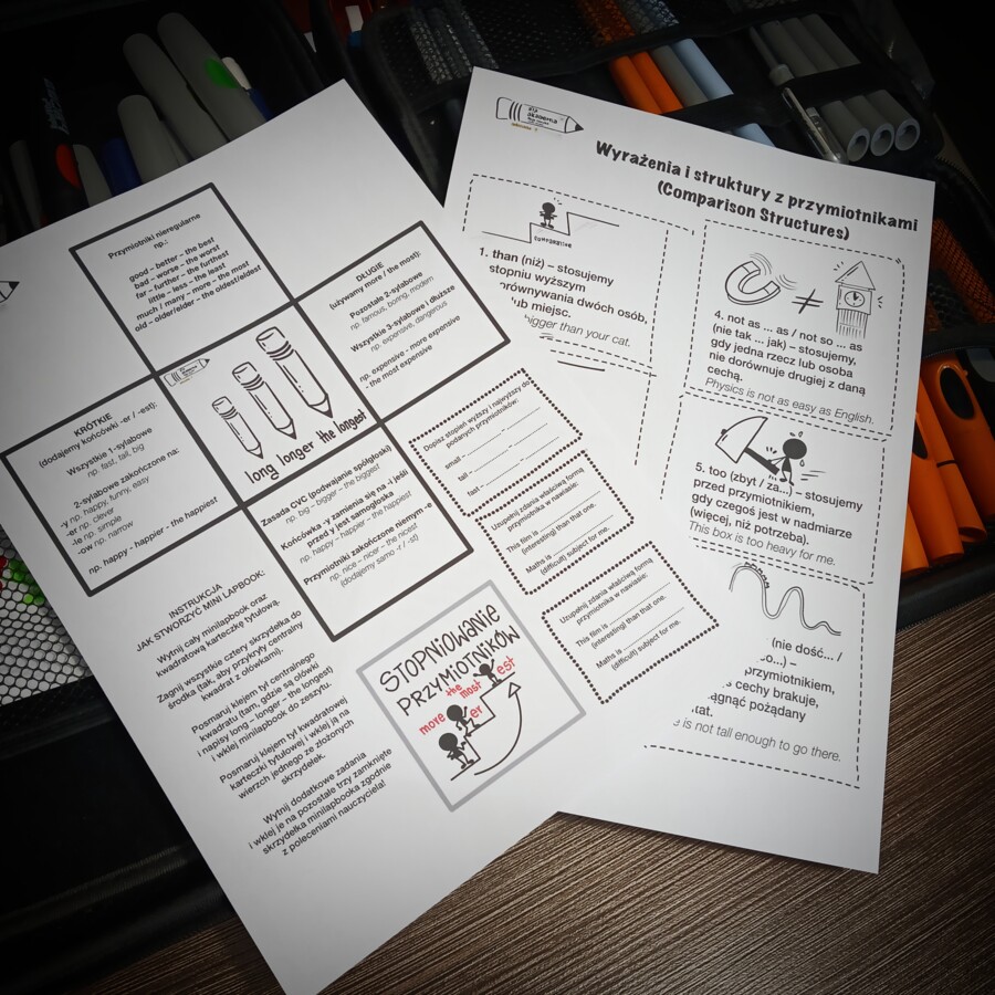Stopniowanie przymiotników w pigułce – interaktywny mini lapbook i notatka z gramatyki (Język angielski)