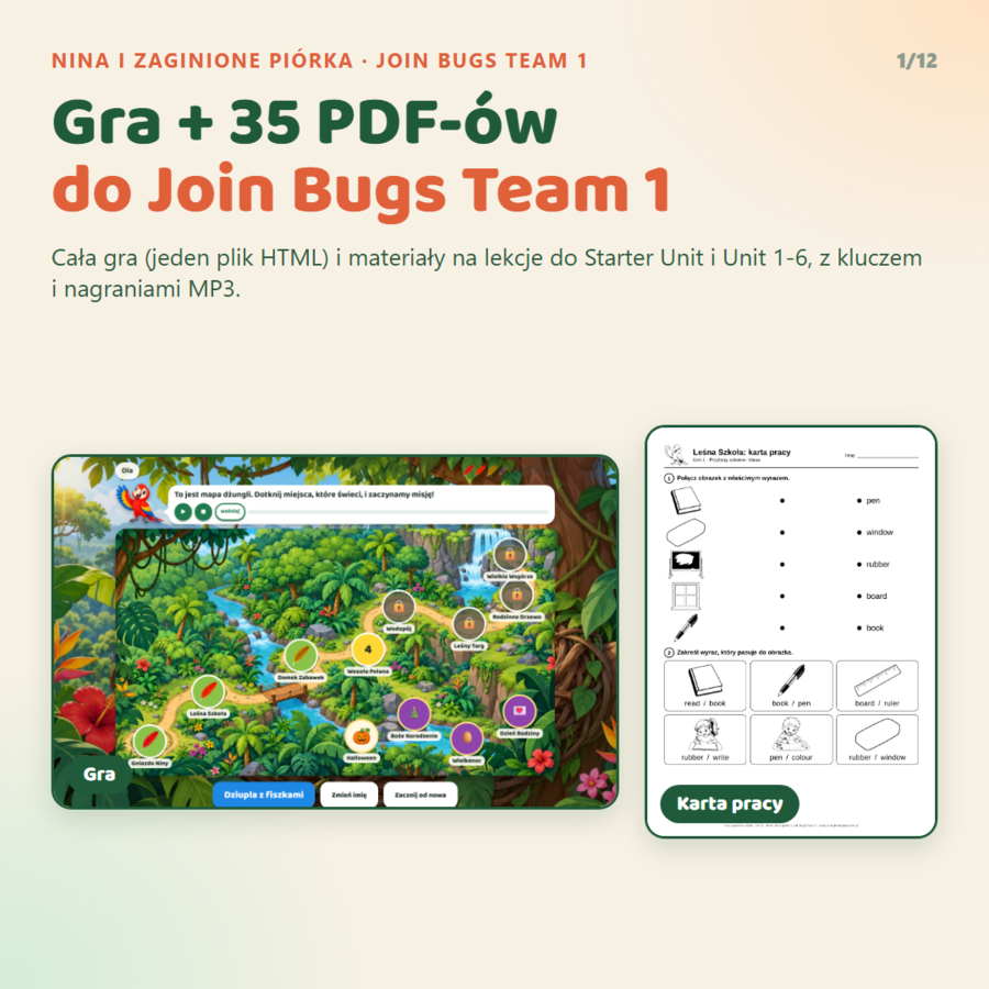 Gra interaktywna Join Bugs Team 1 z pakietem nauczyciela, Starter Unit - Unit 6