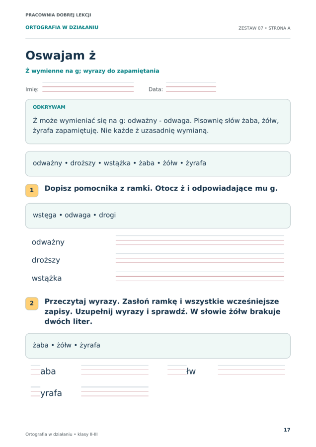 Ortografia w działaniu – karty pracy dla klas 2–3 | 12 zestawów + powtórki i odpowiedzi