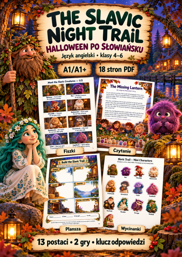 Halloween po słowiańsku – The Slavic Night Trail | Angielski, klasy 4–6 | A1/A1+ | 18 stron PDF
