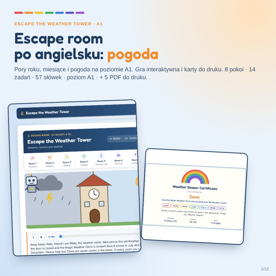 Escape the Weather Tower - escape room: pory roku, miesiące i pogoda (A1)