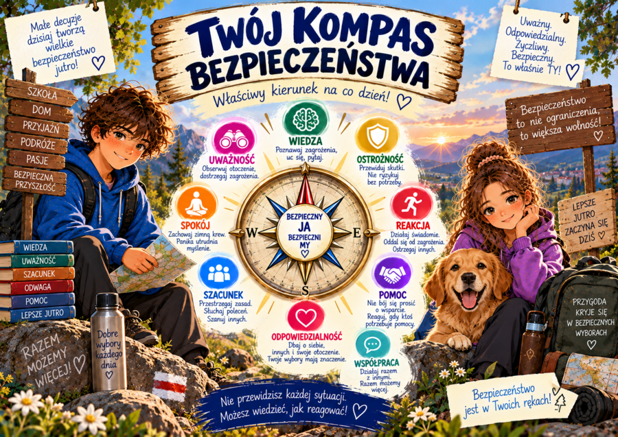BEZPIECZNY UCZEŃ – 33 kolorowe plansze edukacyjne