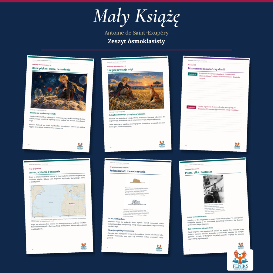 Mały Książę — Antoine de Saint-Exupéry | Zeszyt ósmoklasisty: szczegółowe omówienie, 120 zadań i klucz odpowiedzi