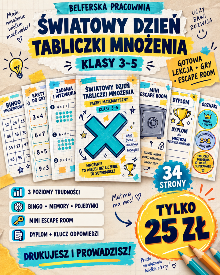 ✖️ ŚWIATOWY DZIEŃ TABLICZKI MNOŻENIA ✖️ Gotowy pakiet na wyjątkową lekcję matematyki dla klas 3–5!
