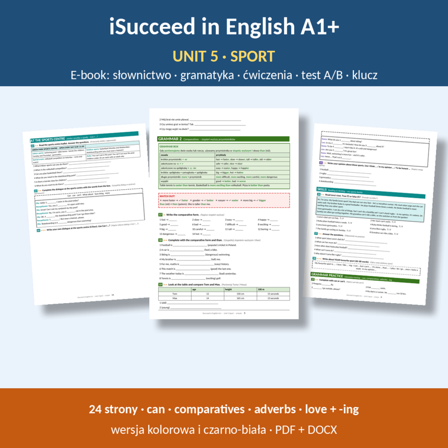iSucceed in English A1+ – Unit 5 Sport | klasa 5 | e-book 25 stron + klucz