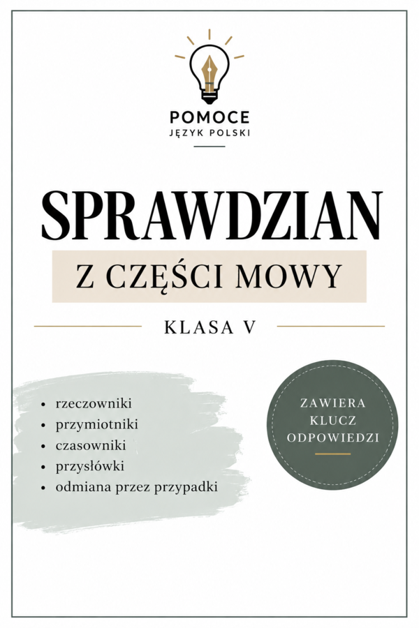 części mowy - sprawdzian dla kl. 5