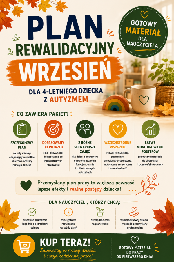 Indywidualny plan rewalidacyjny dla dziecka 4 letniego w spektrum autyzmu oraz 2 scenariusze zajęć rewalidacyjnych