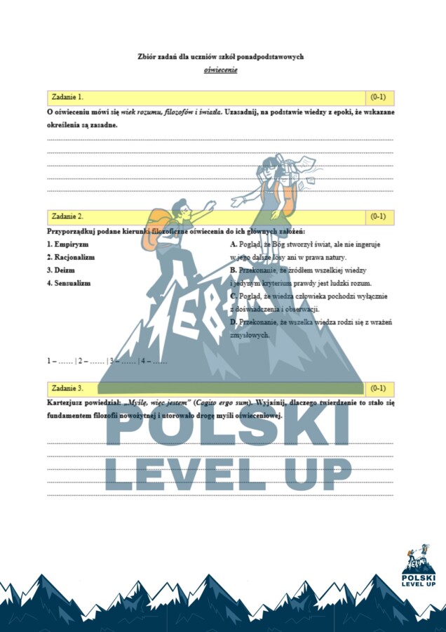 Oświecenie_test 30 zadań (+podpunkty)+ przykładowe odpowiedzi_Polski Level Up