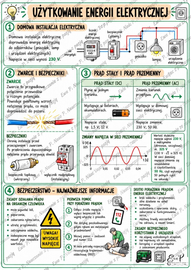 Elektryczność (Prąd elektryczny) – Notatki wizualne, Karty pracy, Stacje zadaniowe + Klucz (Klasa 8)
