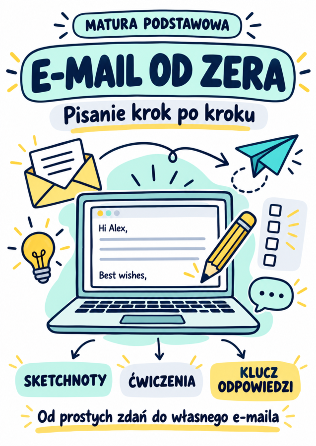 E-mail od zera — matura podstawowa | Sketchnoty, ćwiczenia i pisanie krok po kroku