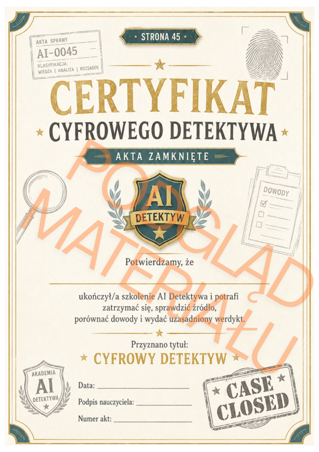 AI DETEKTYW – Prawda, fałsz czy AI? | 24 misje + 4 Wielkie Sprawy + finałowe śledztwo