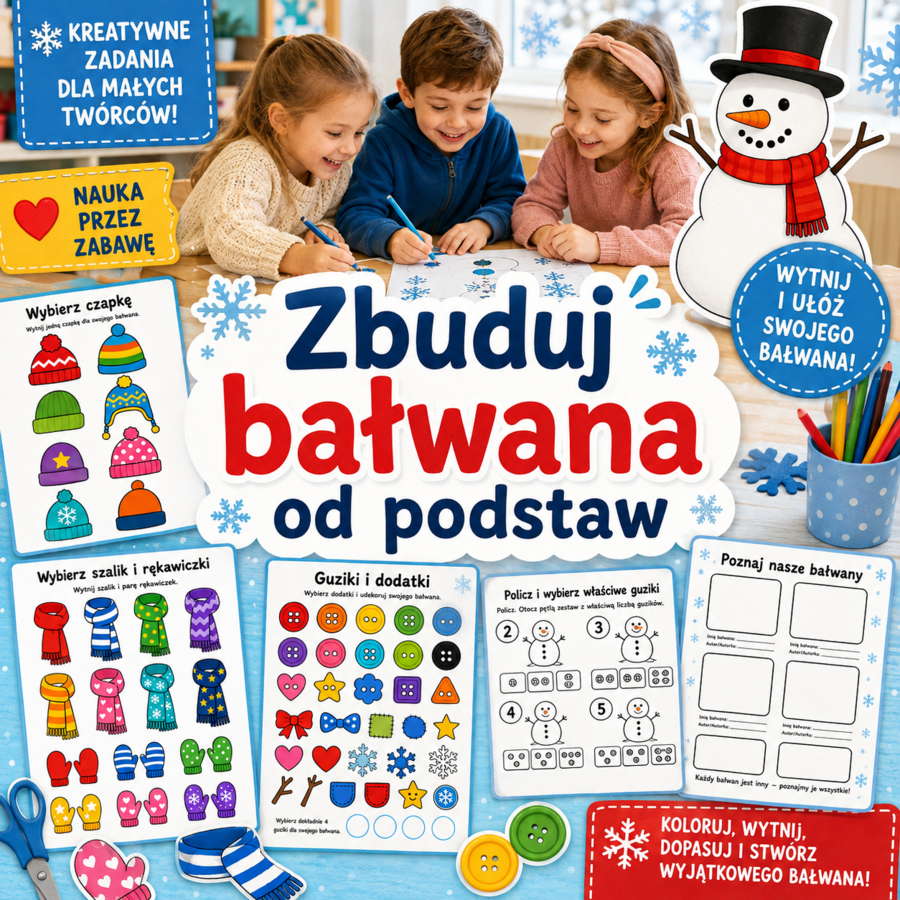 Zbuduj bałwana od podstaw — wytnij, policz, zaprojektuj i opisz