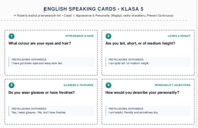 Let’s Talk! Praktyczne Pakiety Kart Konwersacyjnych (Klasa 5) SPEAKING