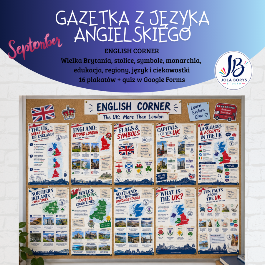 Gazetka z języka angielskiego – Wielka Brytania: The UK – More Than London | 16 plakatów + quiz w Google Forms