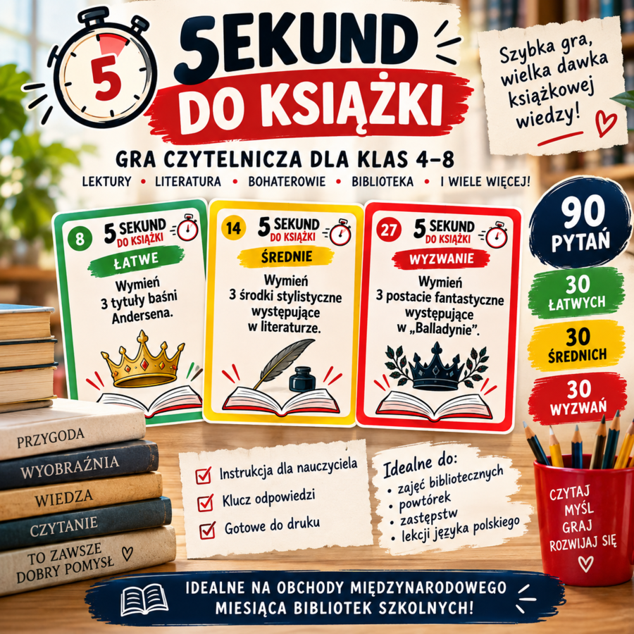 5 sekund do książki- gra czytelnicza dla klas 4-8
