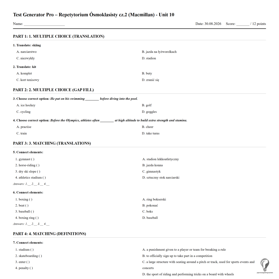 Generator testów Repetytorium Ósmoklasisty cz. 2 (Macmillan), Dział 10