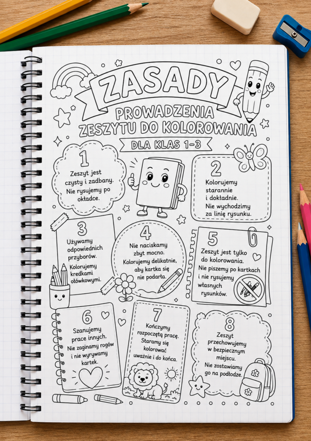 Zasady prowadzenia zeszytu do kolorowania – klasy 1–3