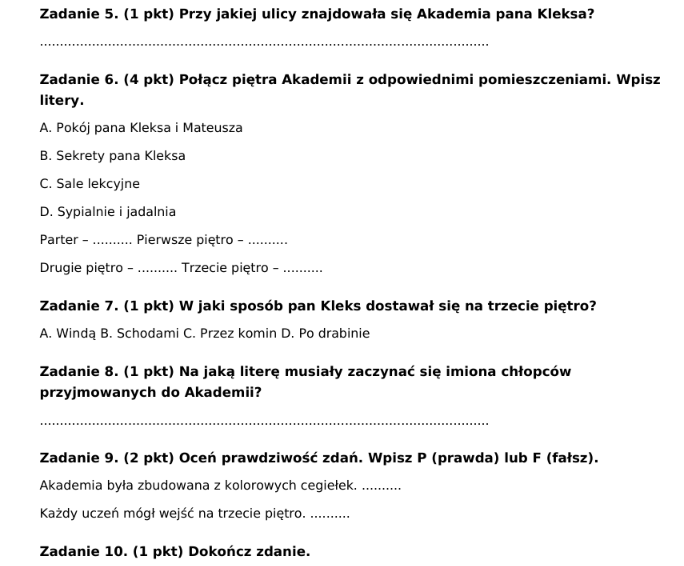Pakiet materiałów do lektury "Akademia pana Kleksa"