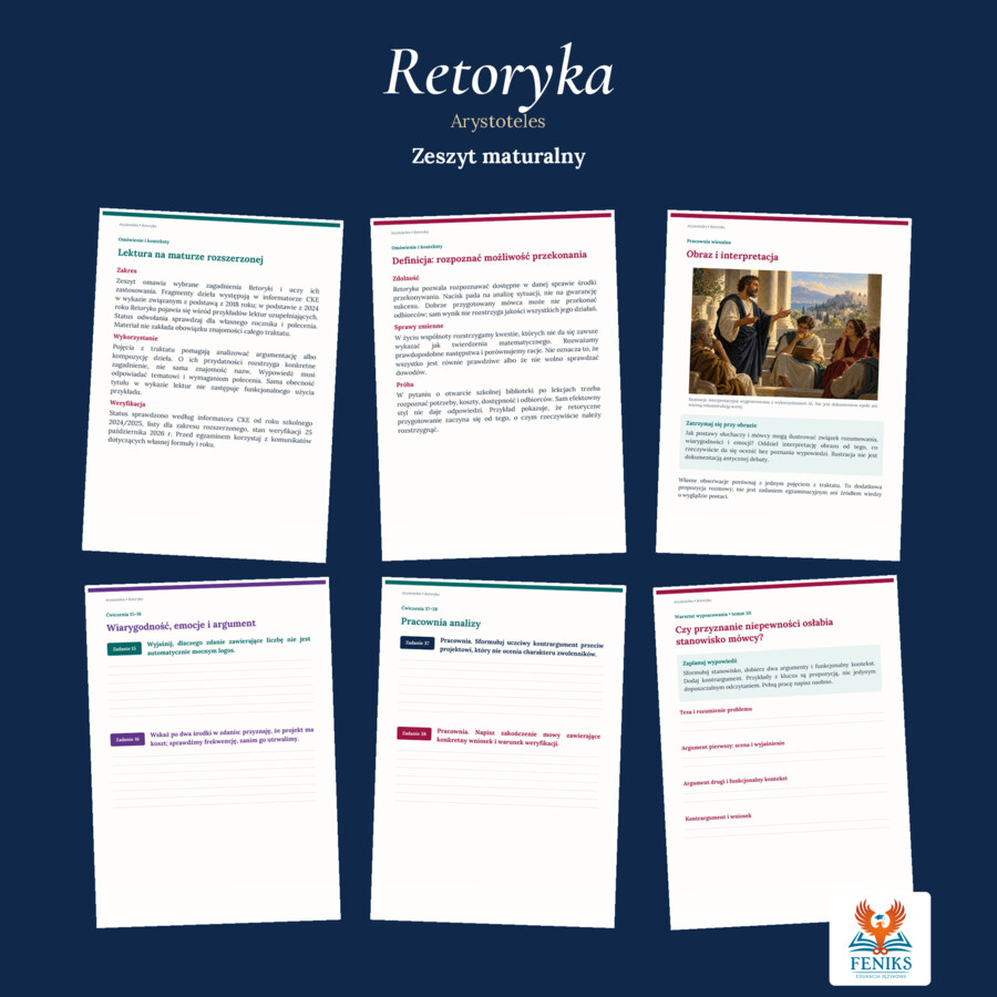 Retoryka — Arystoteles | Zeszyt maturalny: szczegółowe omówienie, 50 zadań i klucz odpowiedzi