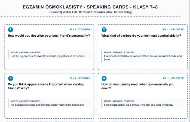 E8 Speaking & Writing Booster: Karty Konwersacyjne (Klasy 7–8) egzamin ósmoklasisty ANGIESLKI SPEAKING