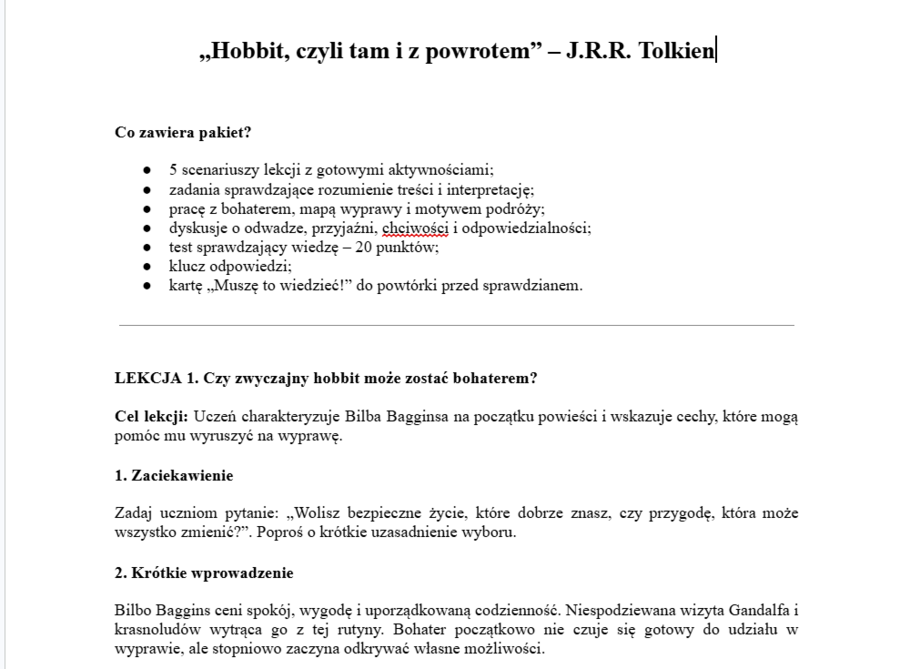 Hobbit, czyli tam i z powrotem- pakiet do pracy z lekturą