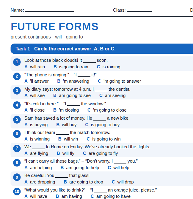 Future Forms- karty pracy