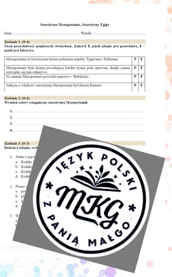 Starożytny Egipt, starożytna Mezopotamia - kartkówka